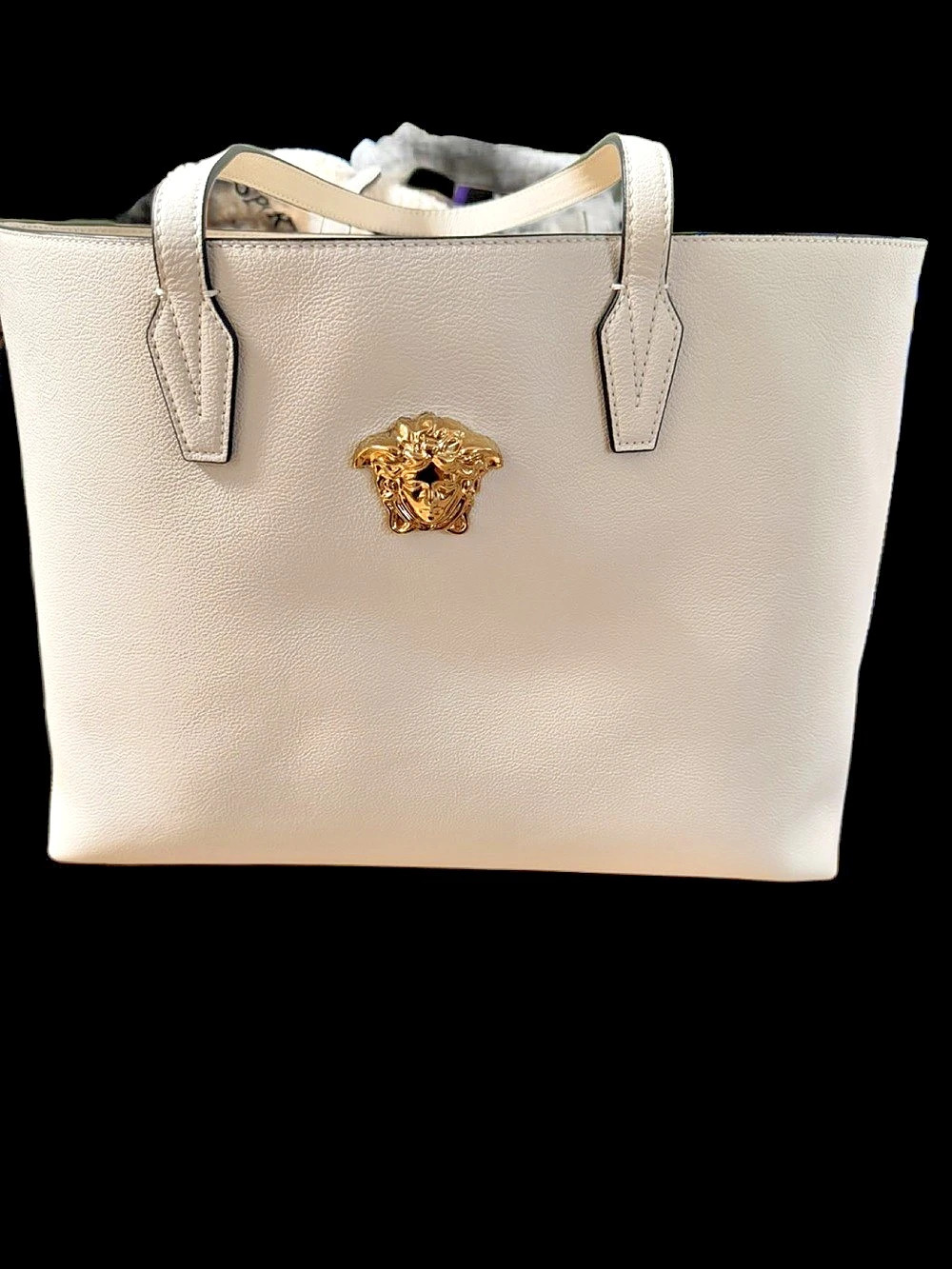 Versace Tote Vitello La Medusa Floral Tote Cosmic White & Gold